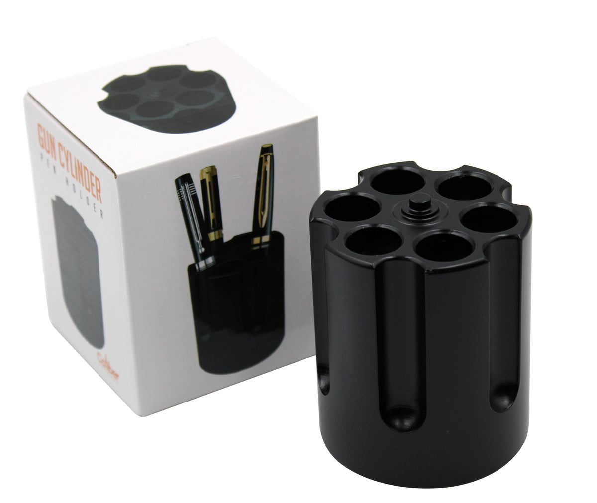 Revolver Cylinder Pen Holder, Black Aluminum