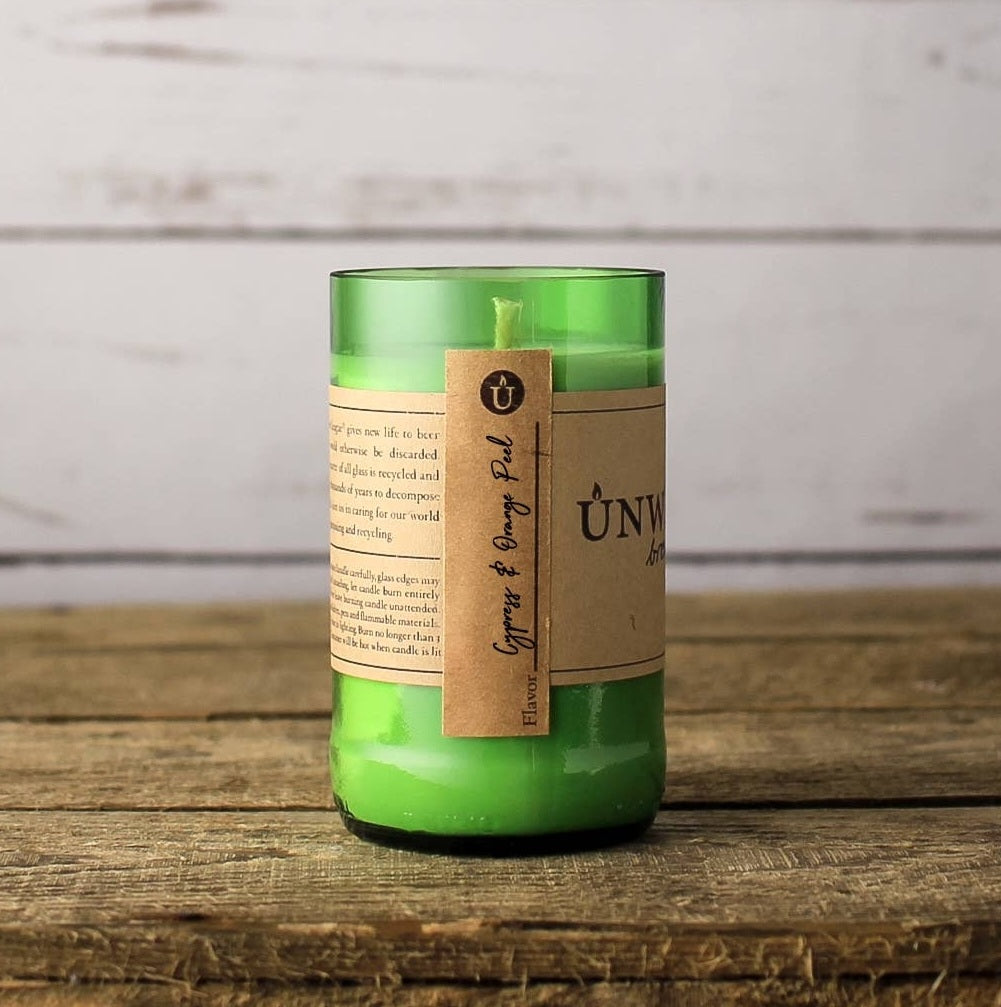UNWINED - Cypress/Orange Peel Brew League - Beer Bottle Candle